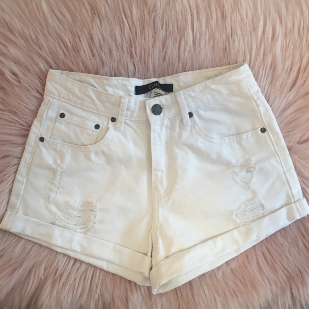 White Distressed Jean Shorts